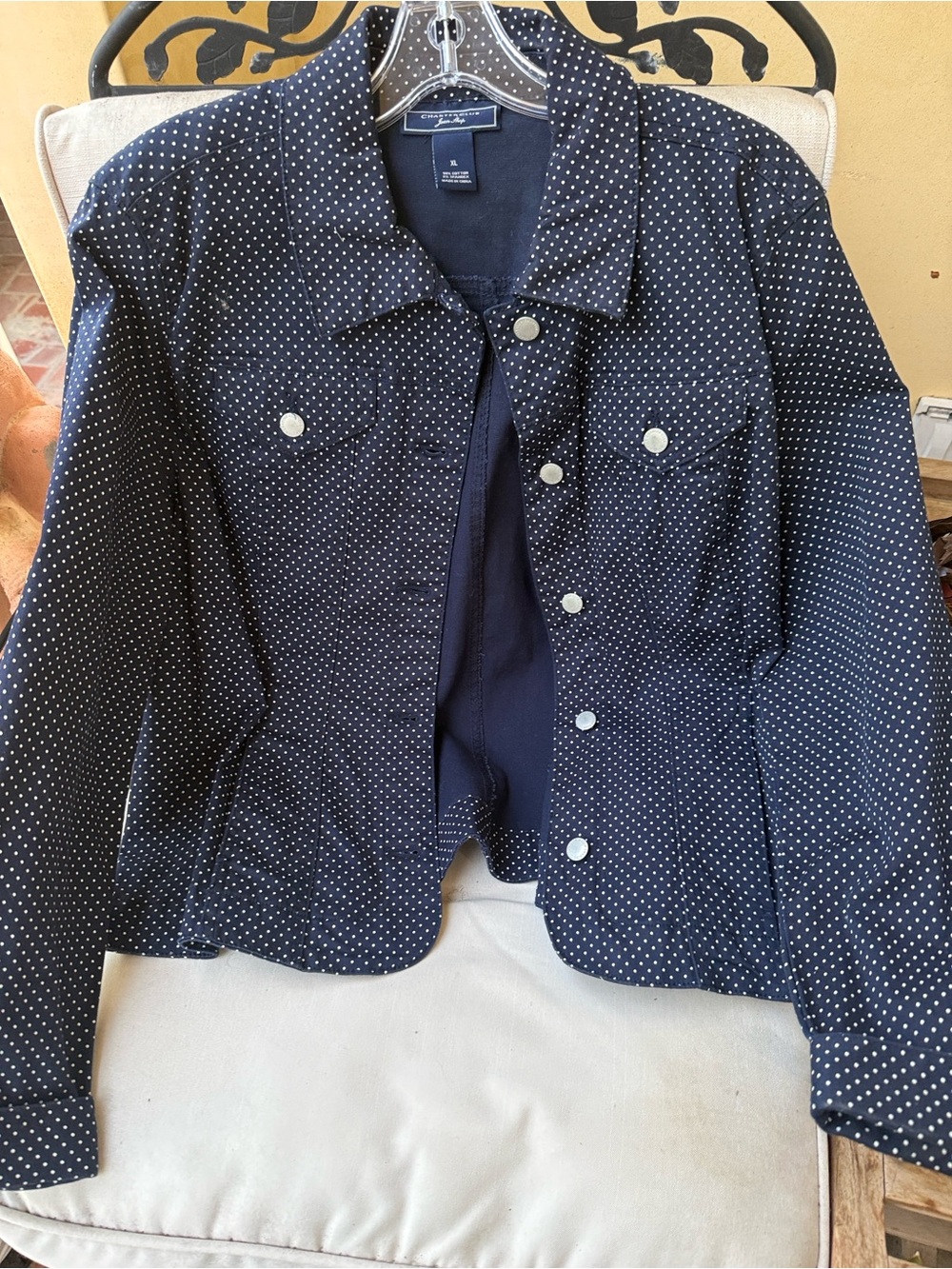 Charter Club Navy Blue White Polka Dot Jean Jacket size XL
